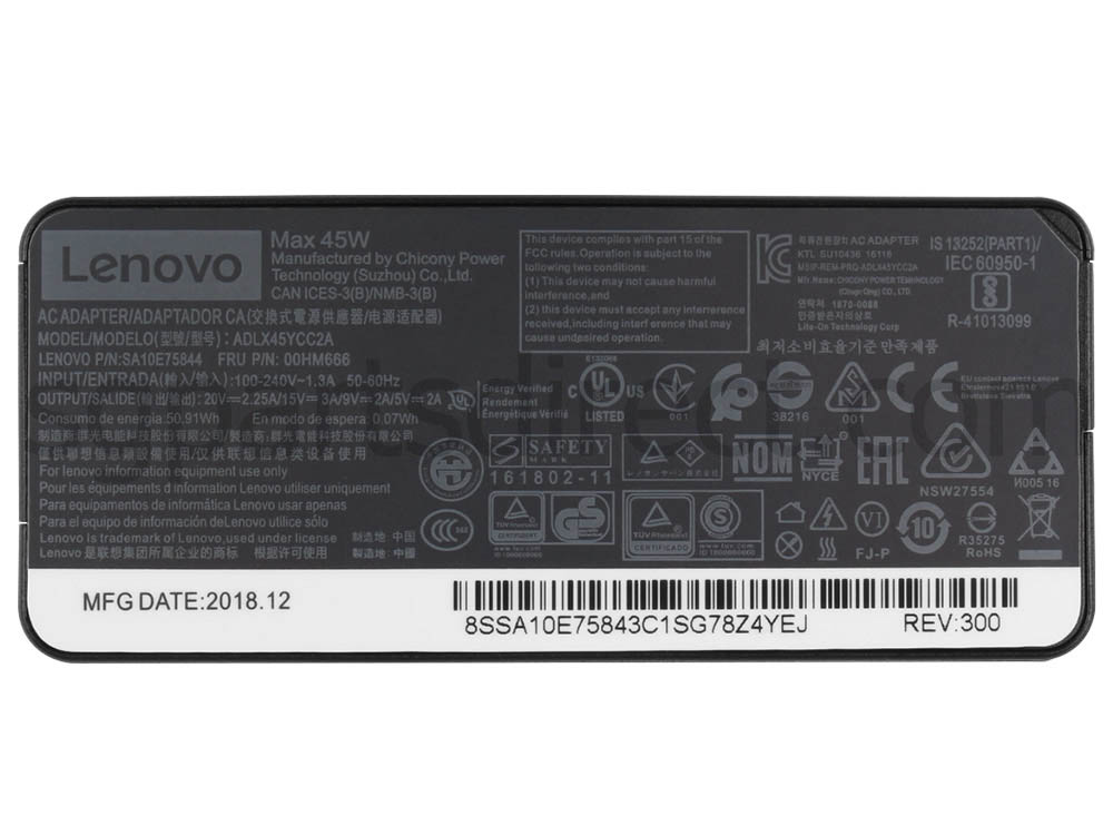 Original 45W USB-C Lenovo ThinkPad L390 Yoga 20NT000YFR Power Adapter